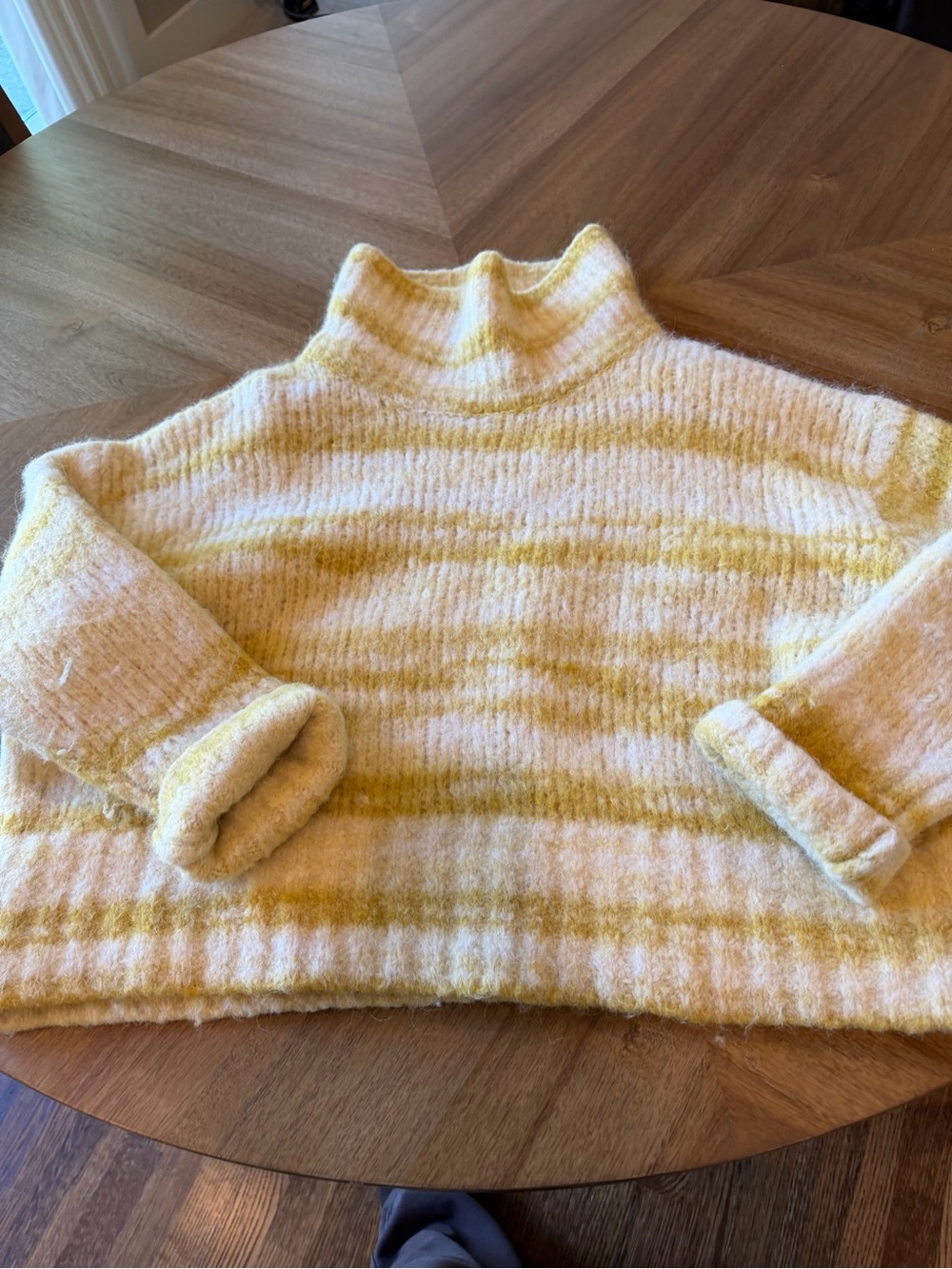 Banana Republic Yellow and Cream Striped Turtleneck Sweater